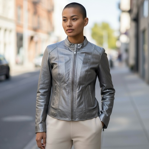 Sigrid Olsen Genuine Lamb Leather Platinum Jacket sz.S - Picture 3 of 12